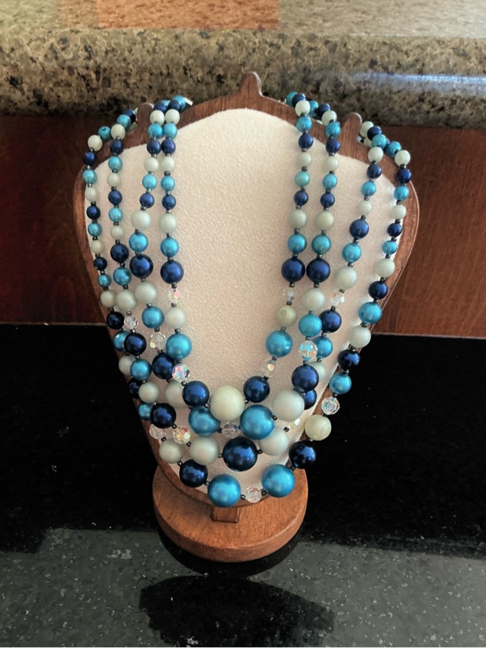 Vintage Multi-Strand Blue and White Pearly Beads and Crystals - Rhinestones